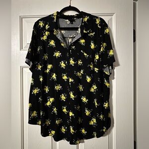 Torrid Black and Yellow Floral Button-Down Shirt with Lemons